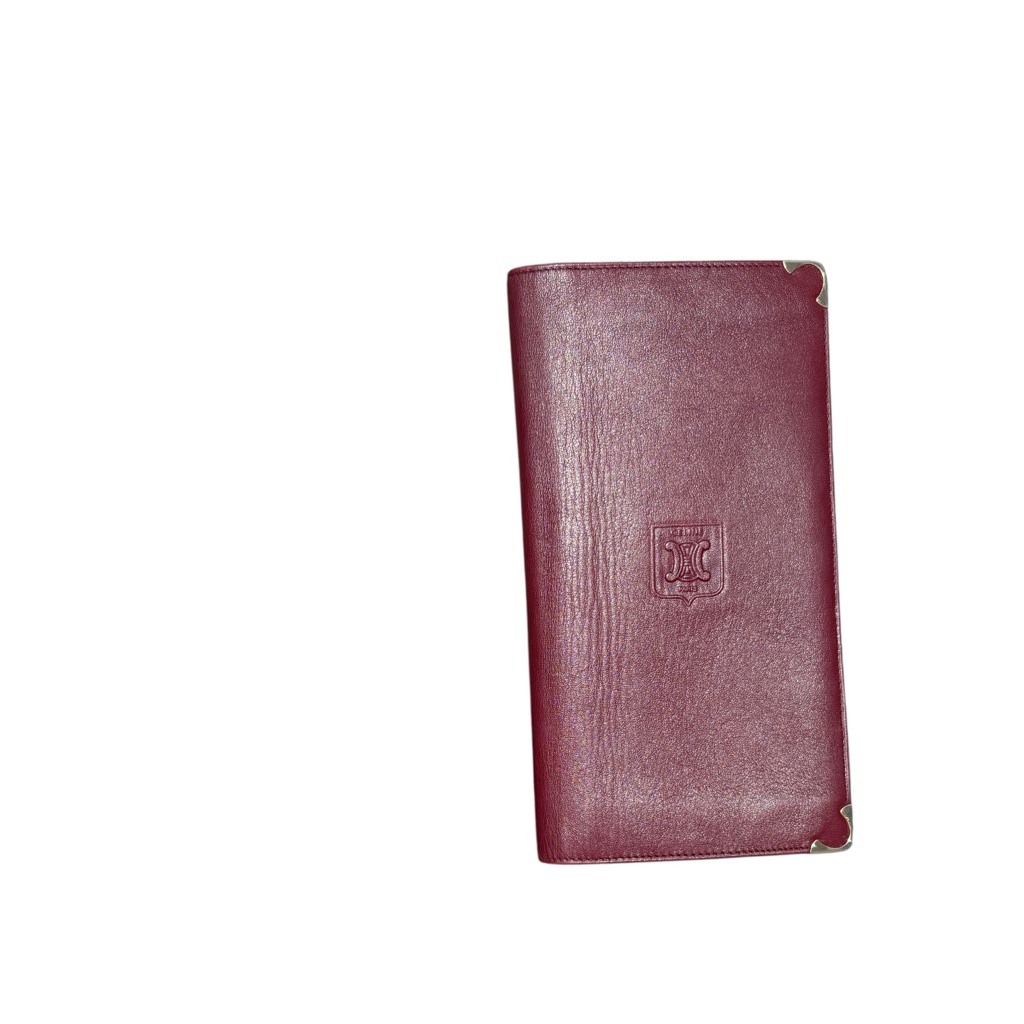 Authentic Vintage Celine Paris Burgundy Leather WalletOrganizer Triomphe Logo